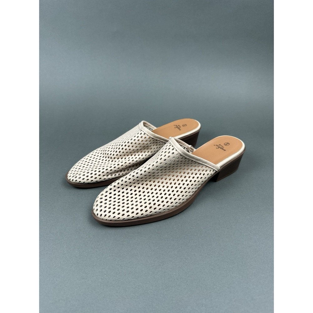 Sophie Sue Mules Cream Tan Women's Size 9 Slides Shoes Perforated Summer